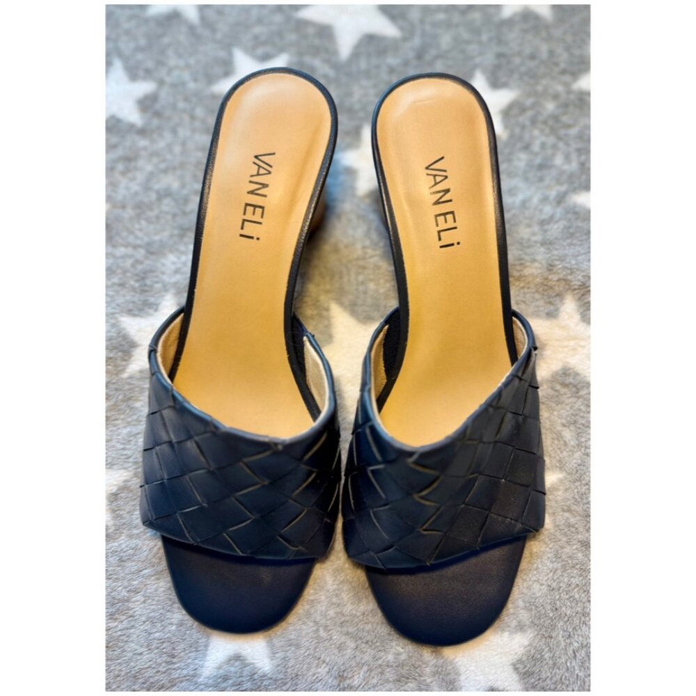 Van Eli Woven Leather Slide Sandal - Navy Blue - 8